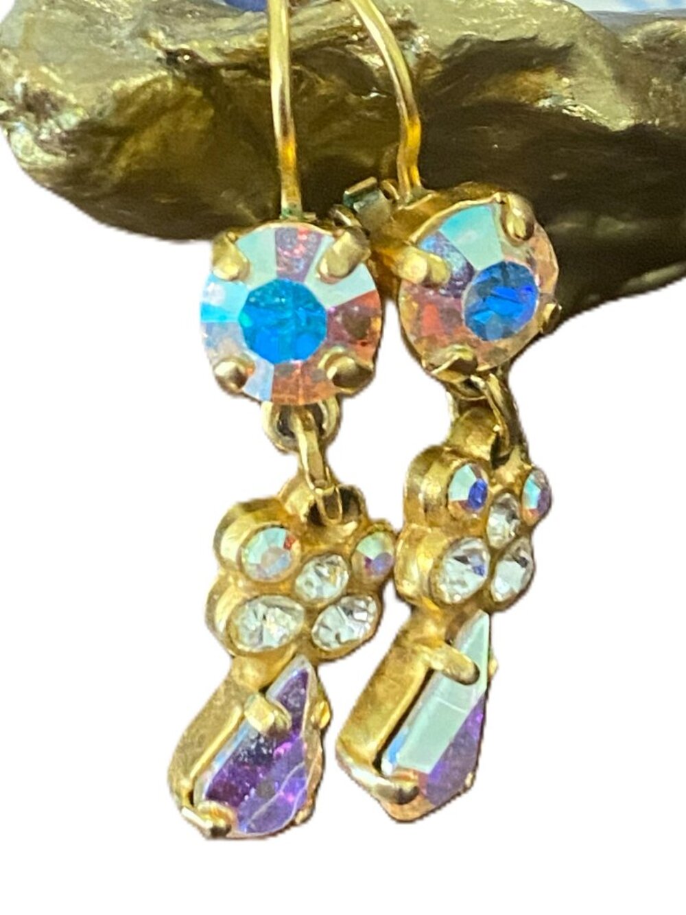 Mariana Dangle/Drop Earrings with Fixed Stone, Flower, and Briolette, Leverback
